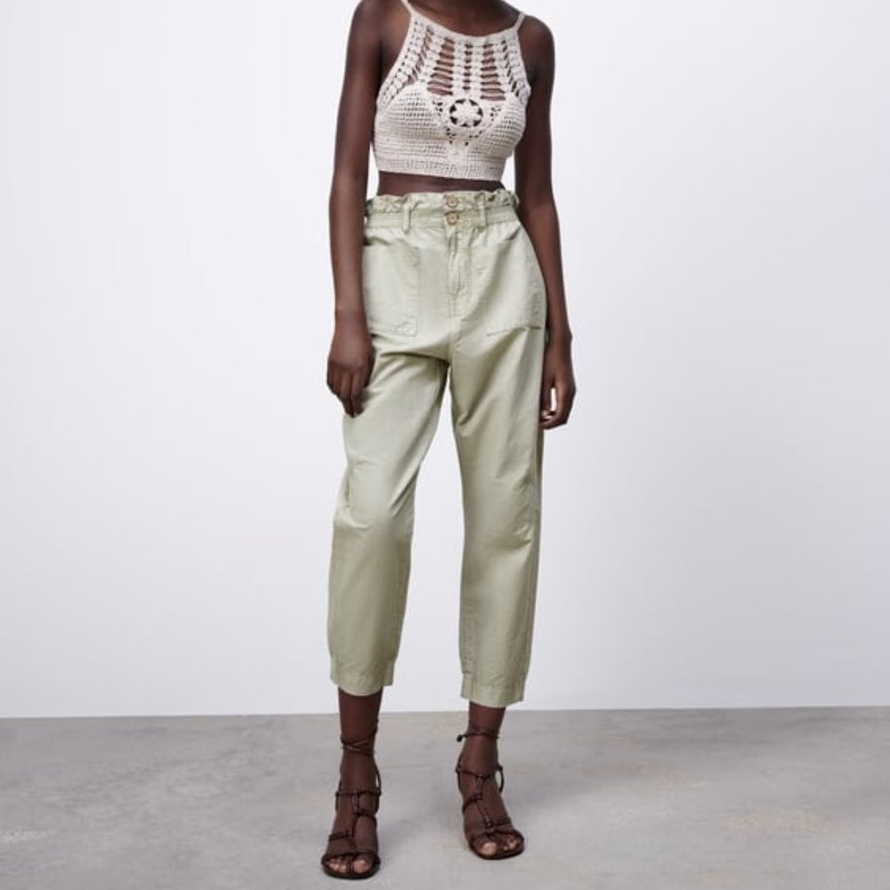 Zara Baggy Patch Pocket Pants Light Khaki 4